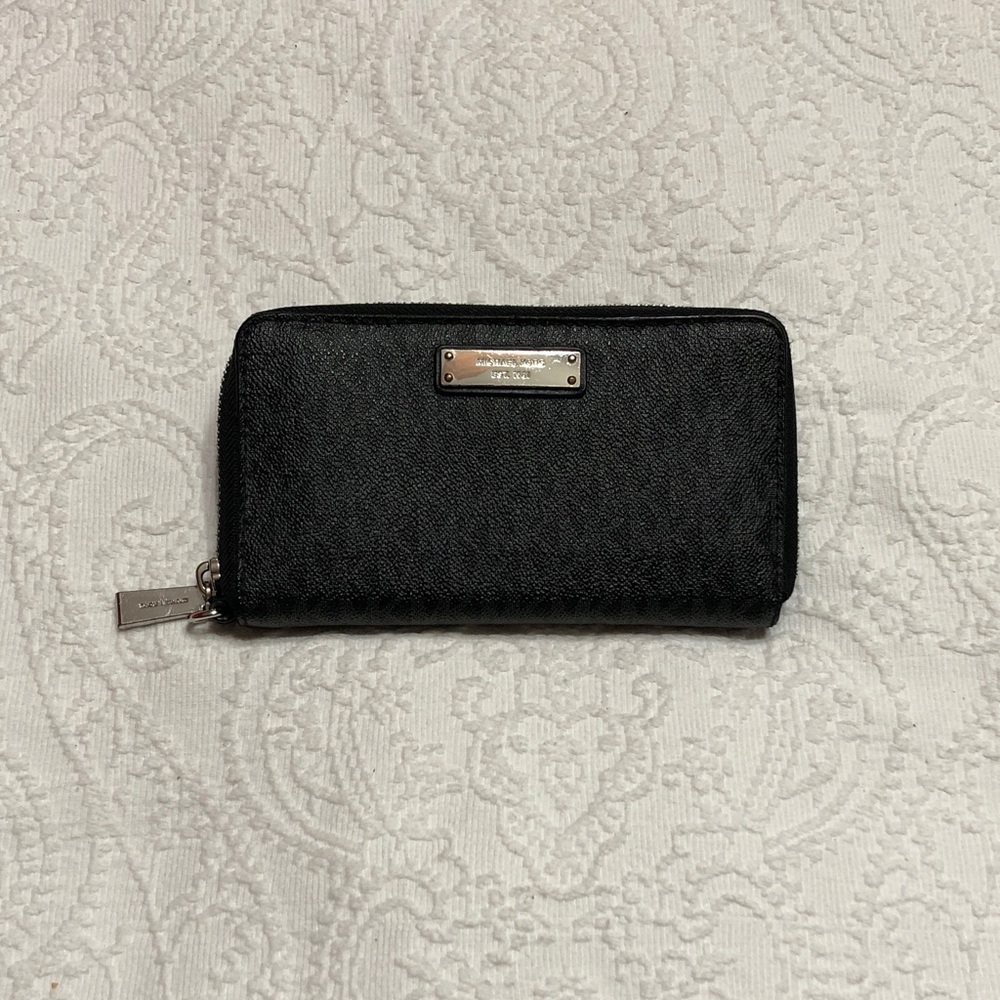 Michael Kors Black Textured Zip-Around Wallet